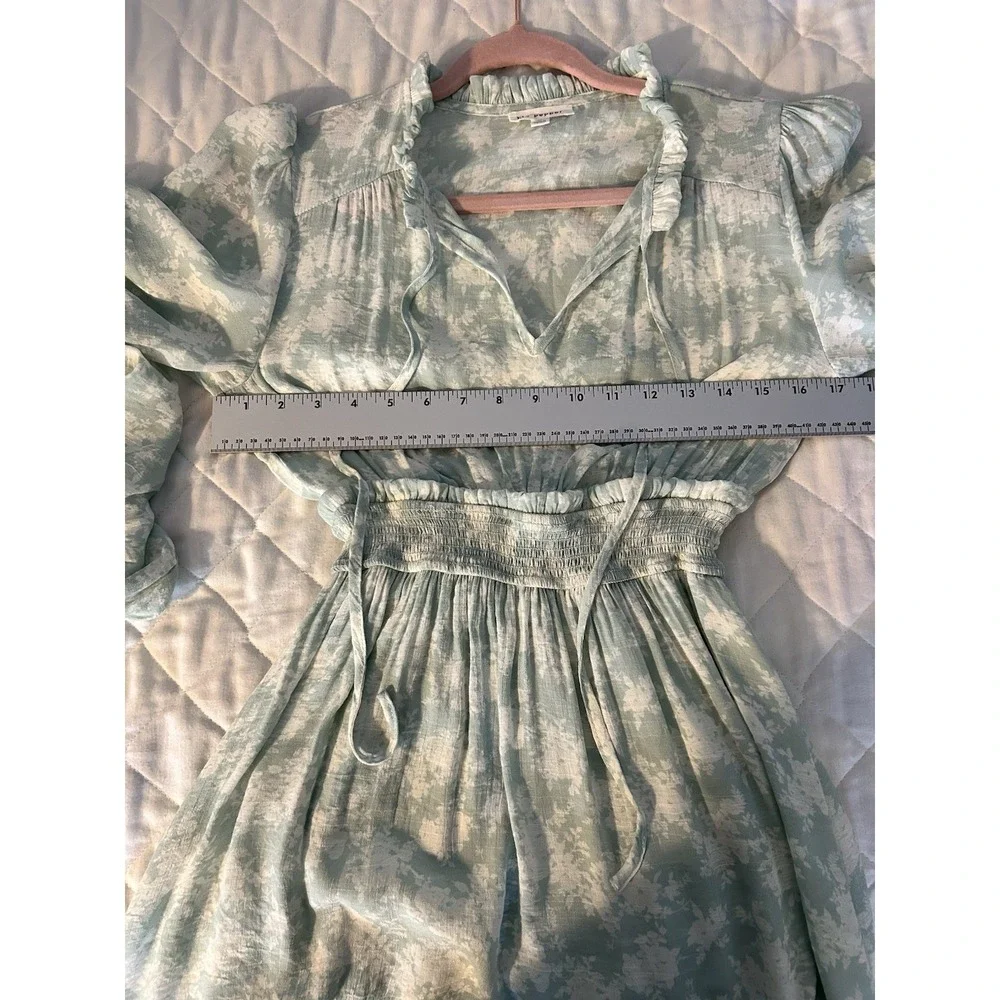 Blu Pepper Sage Green Floral Mini Dress‎ Medium Cottagecore Boho Ruffle Smocked - Picture 9 of 10